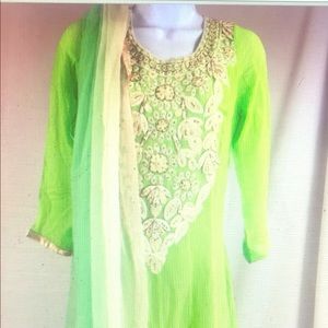 Bollywood style Indian ethnic green Anarkali suit